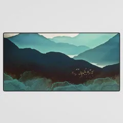 Society6 Indigo Mountains tapis de bureau aquarelle