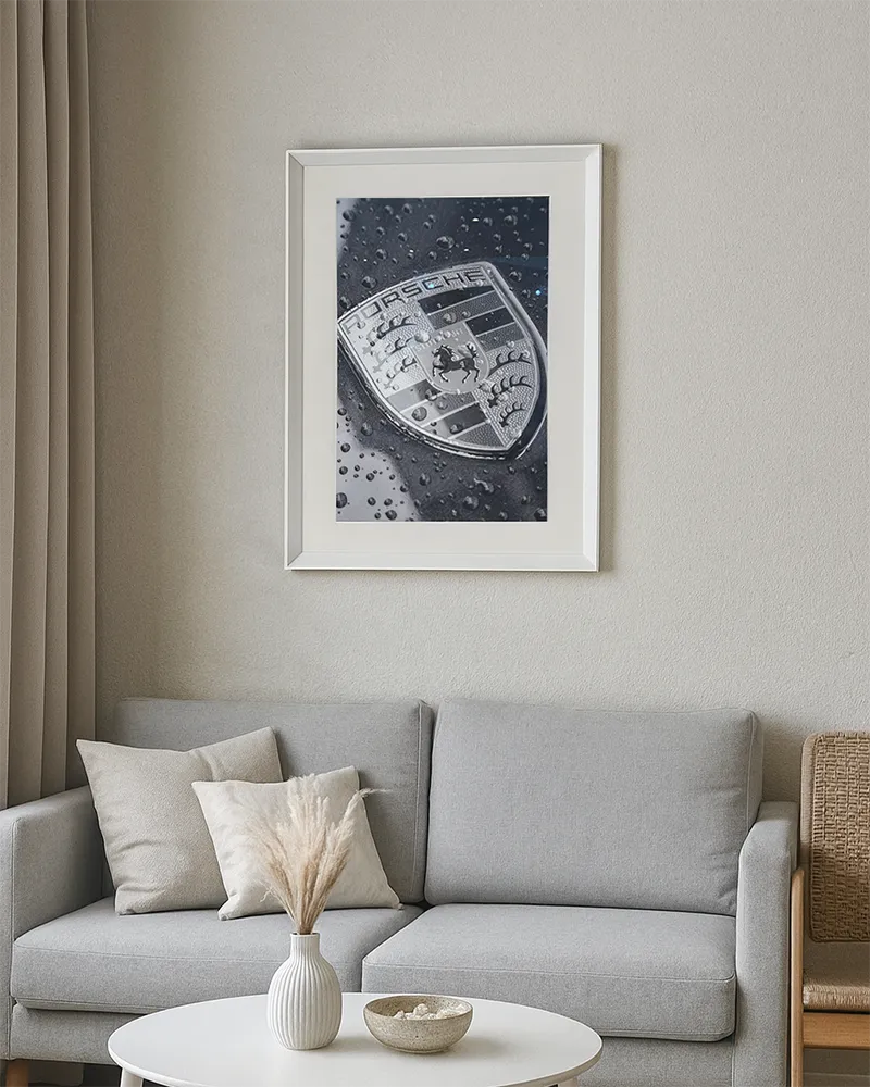 Any Image Porsche Logo tableau encadré 55X75 blanc photographie