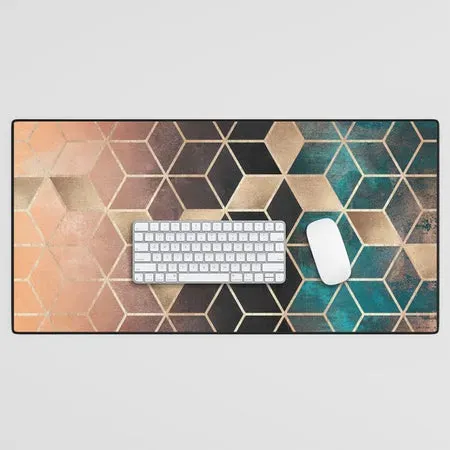 Society6 Ombre Dream Cubes tapis de bureau cubes dorés