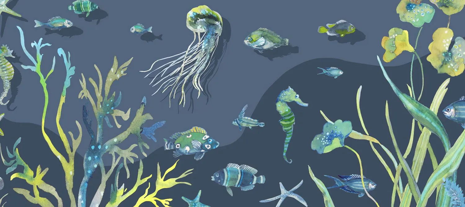 Mademoiselle Tiss Trésors des Mers tête de lit tissu aquarium