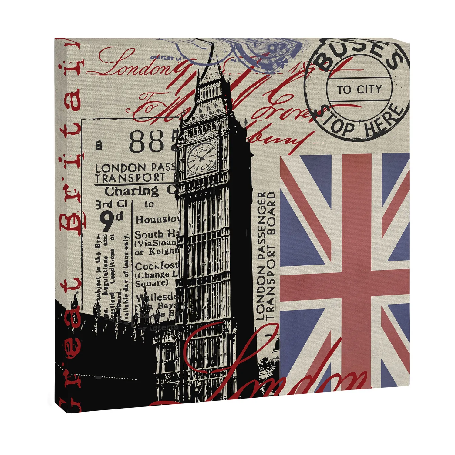 Society6 London Great Britain Big Ben Flag Collage toile grunge