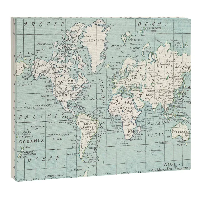 Society6 World Map in Blue and Cream toile carte