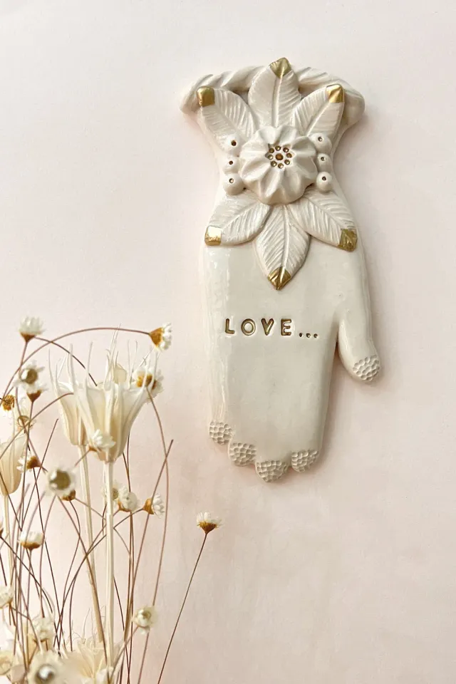 Biankaléone Main Love fleur d’or main murale 7 x 17 cm
