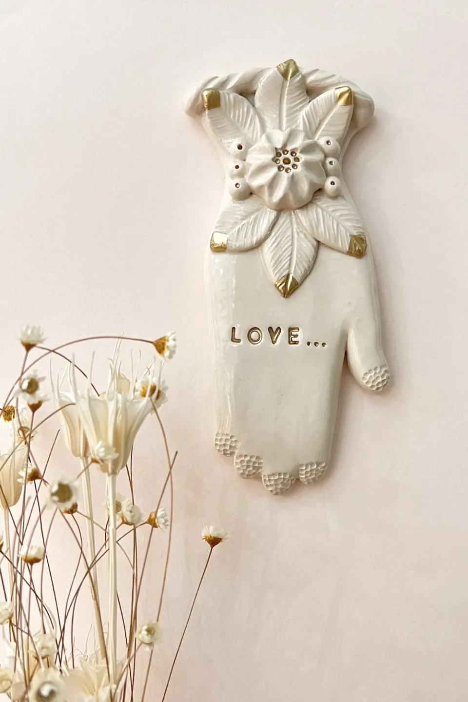Biankaléone Main Love fleur d’or main murale 7 x 17 cm