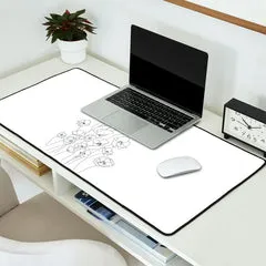 Society6 Poppy Flowers Line Art tapis de bureau crème