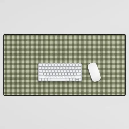 Society6 Gingham Plaid Natural Green tapis de bureau vichy