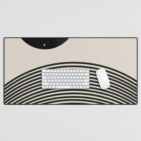 Society6 Woodblock Art Mid Century tapis de bureau soleil noir