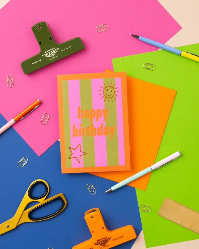 Maddison Ball Happy Birthday Stripe carte anniversaire foil A6