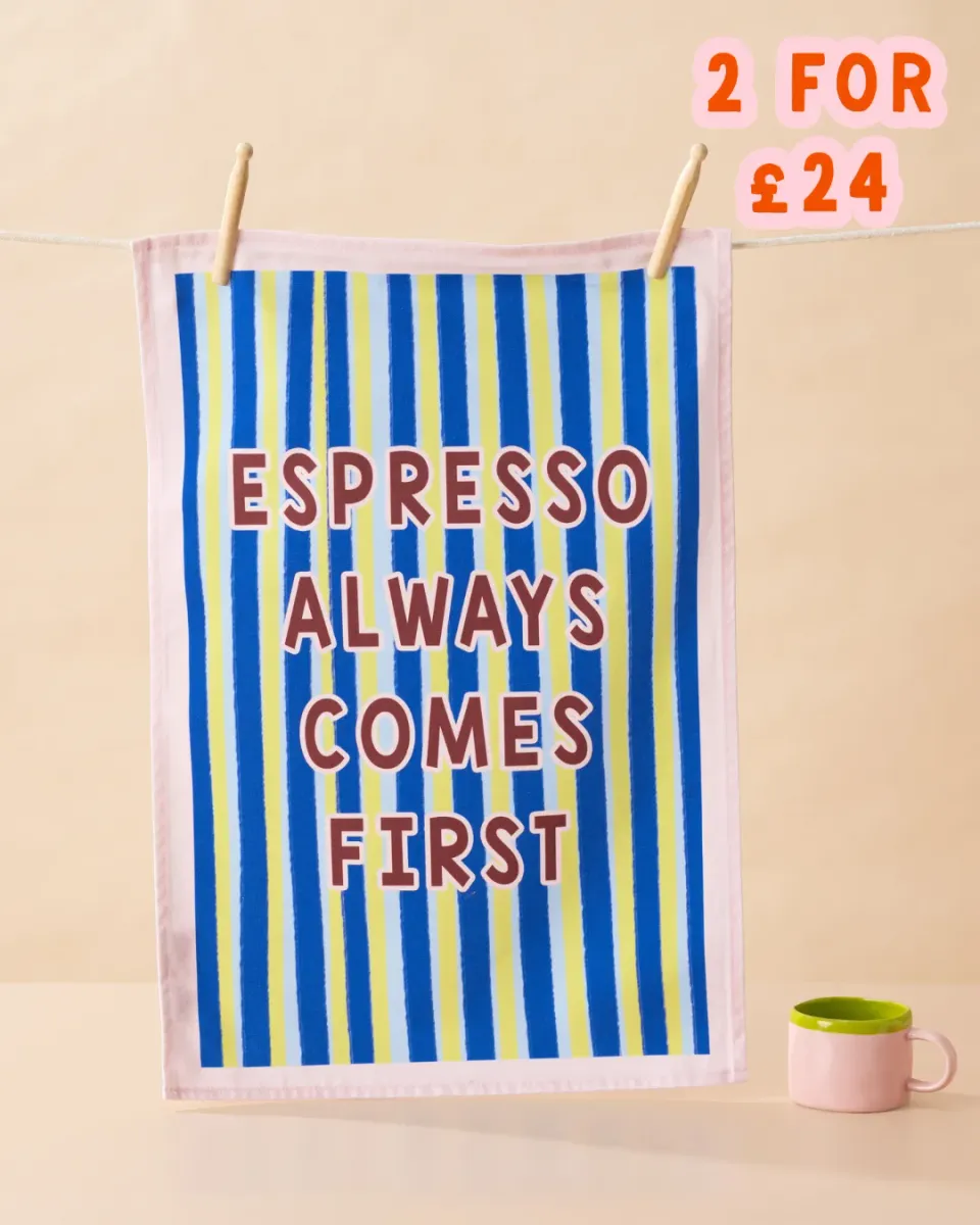 Maddison Ball Espresso Always Comes First torchon coton