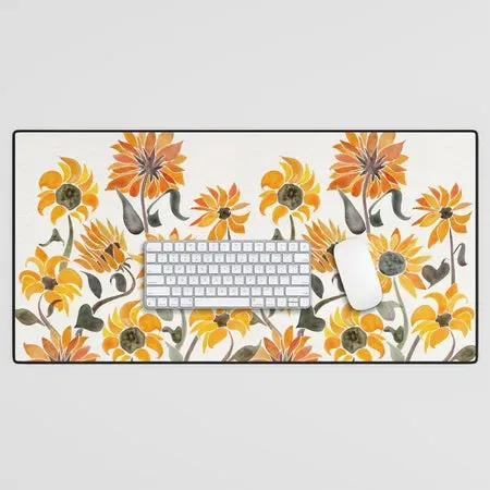 Society6 Sunflower Watercolor Yellow & Black Palette tapis de bureau tournesols
