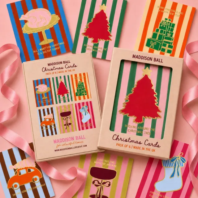 Maddison Ball cartes de Noël dorées lot de 6 avec enveloppes