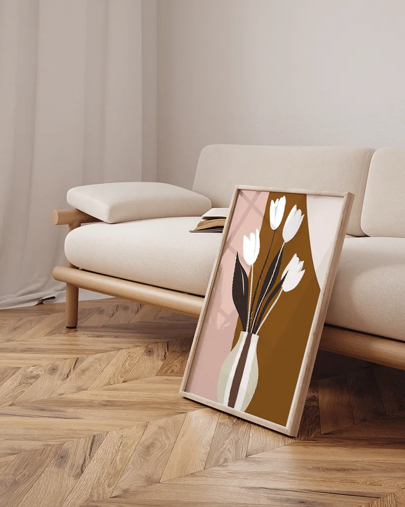 Any Image Japandi Vase & Tulips tableau encadré calme