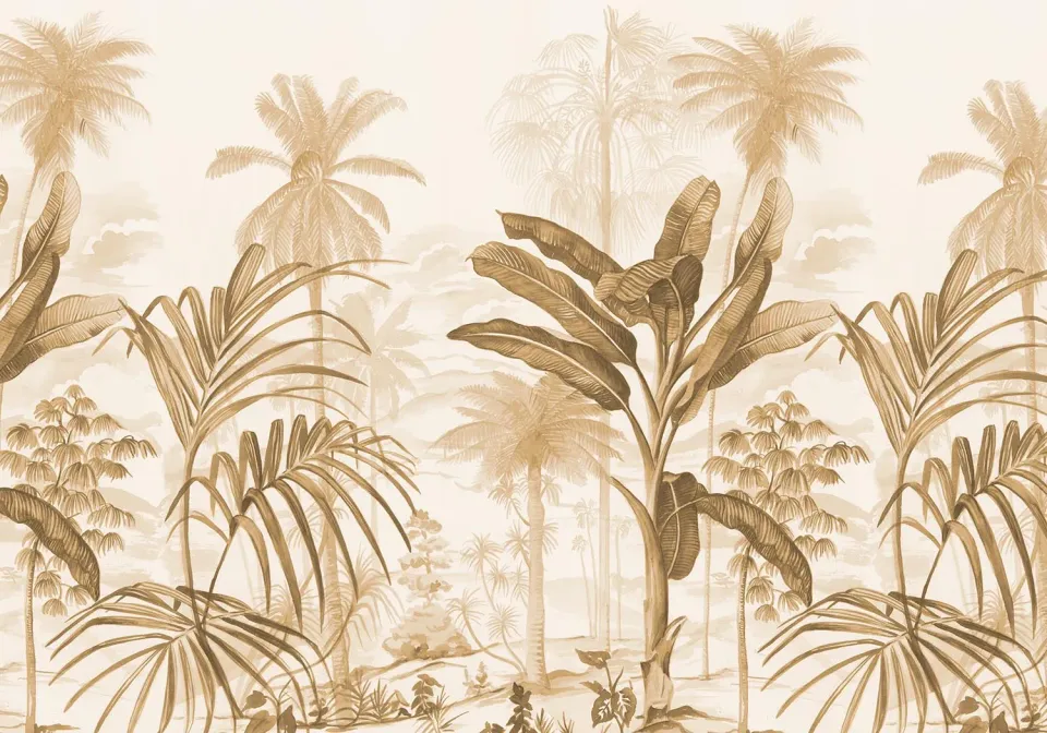 Mademoiselle Tiss Jardin Tropical tête de lit tissu chêne doré