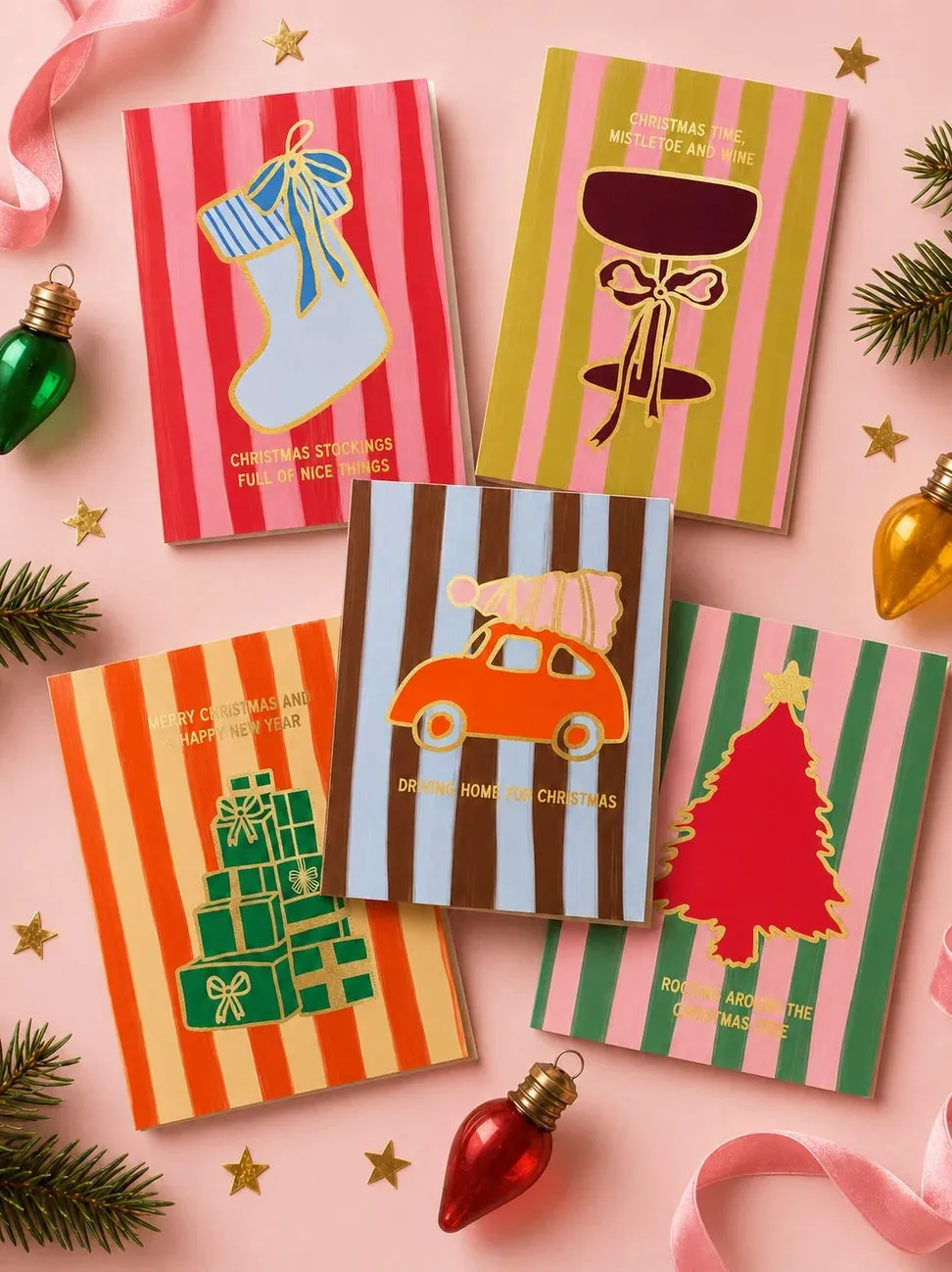 Maddison Ball Christmas Stockings carte Noël A6 doré