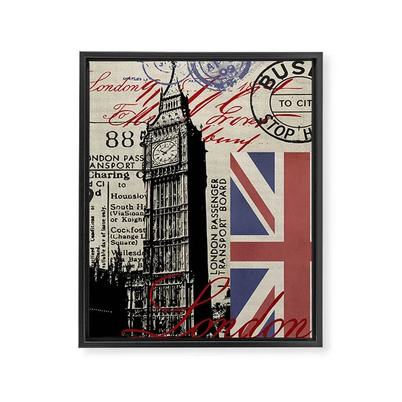 Society6 London Great Britain Big Ben Flag Collage toile encadrée