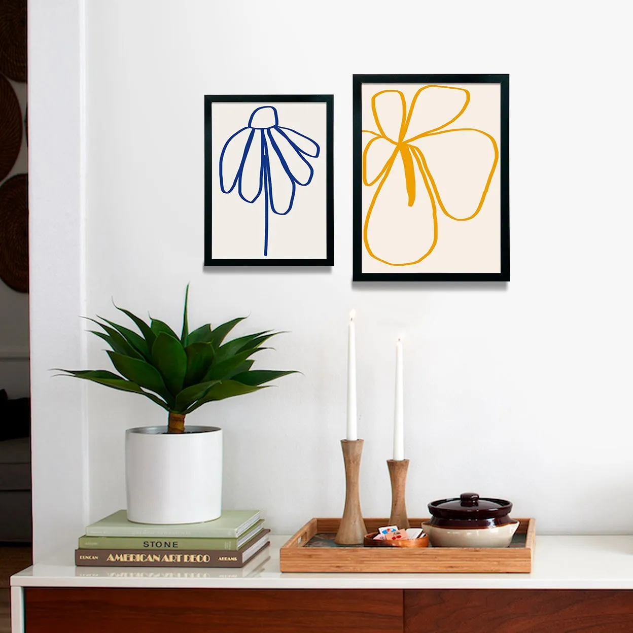Society6 Minimal Flora Set affiche encadrée duo fleurs ligne