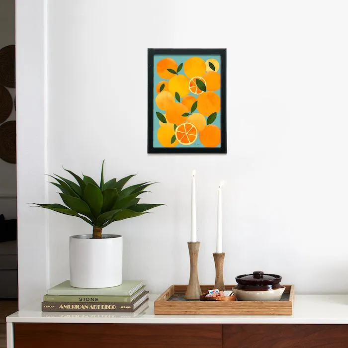 Society6 Naranjas Azul affiche encadrée 9x12 agrumes