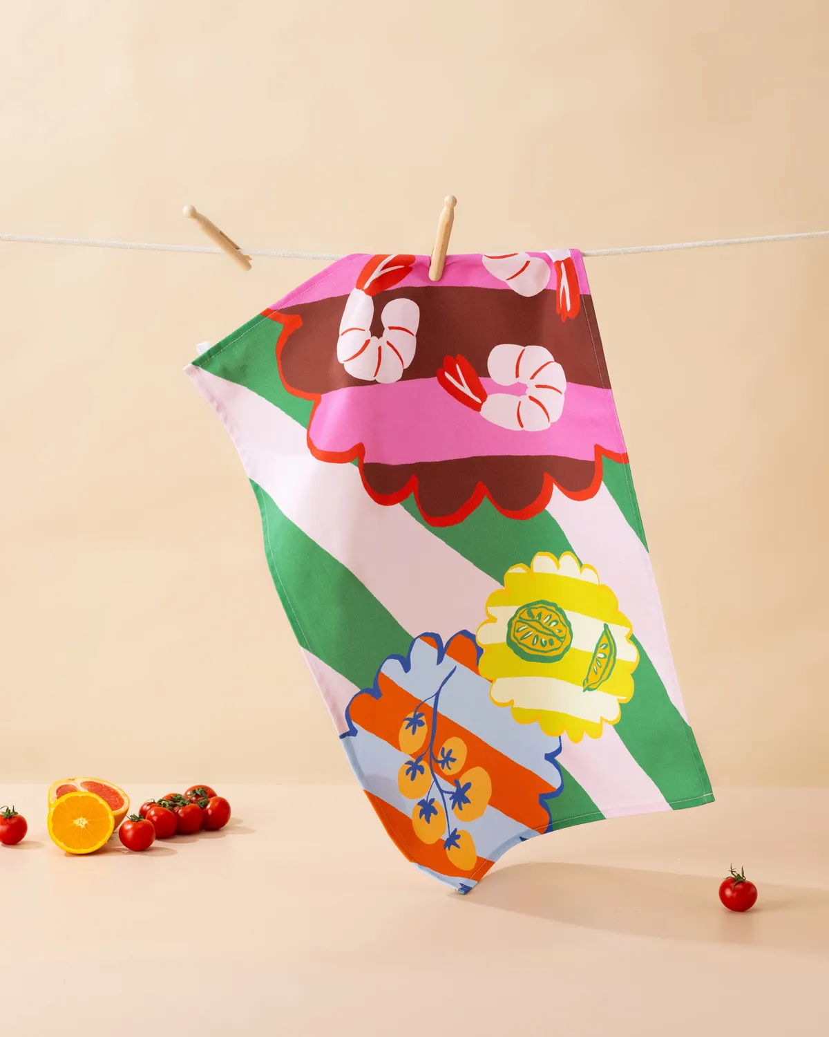 Maddison Ball Prawn Kitchen Print torchon cuisine en coton
