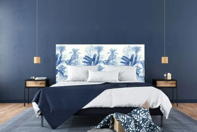 Mademoiselle Tiss Jardin Tropical Bleu tête de lit imprimée