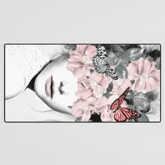 Society6 WOMAN WITH FLOWERS 10 tapis de bureau floral