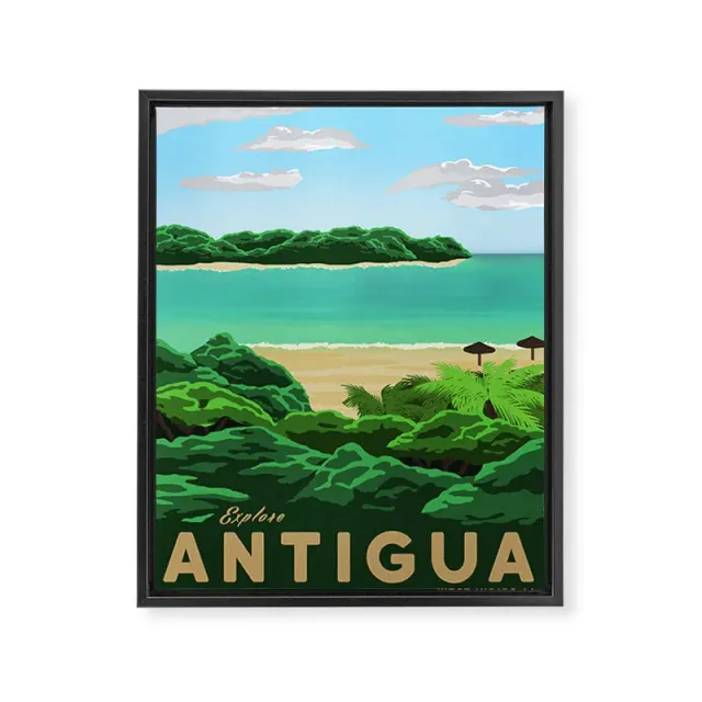 Society6 Travel Poster Antigua toile encadrée palmier