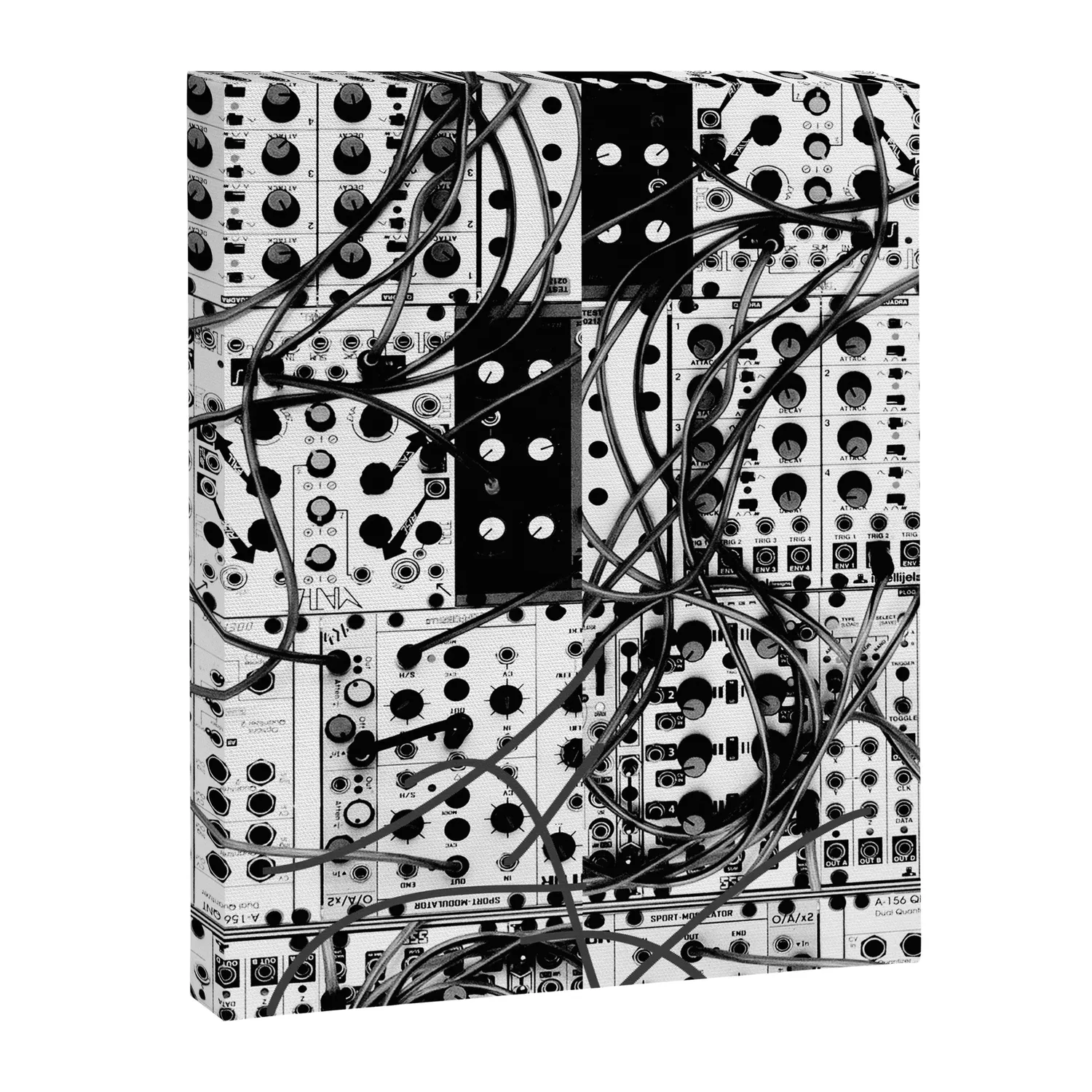 Society6 analog synthesizer system toile noir et blanc studio