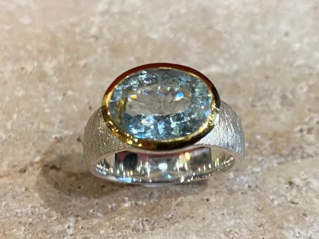 Galerie Kara bague aigue-marine argent brossé vermeil