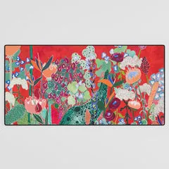 Society6 Floral Jungle on Red tapis de bureau rouge proteas
