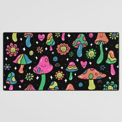 Society6 Rainbow Mushrooms tapis de bureau noir