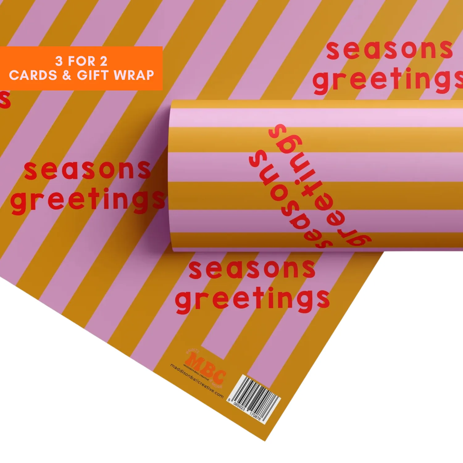 Maddison Ball Seasons Greetings papier cadeau Noël rayé