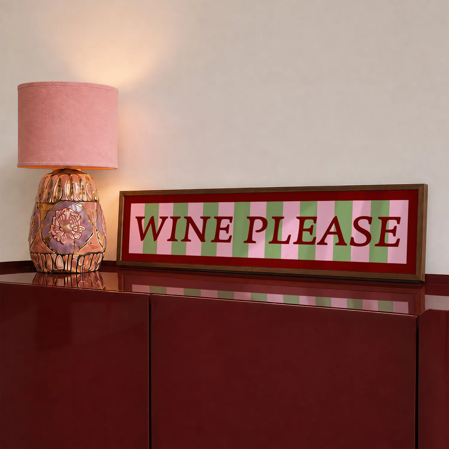 Maddison Ball Wine Please affiche encadrée 60x12 cm panoramique