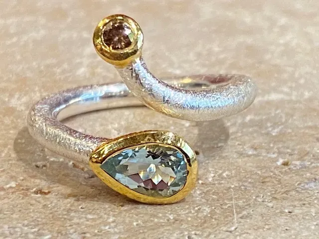 Galerie Kara Aquamarine ring bague argent vermeil diamant
