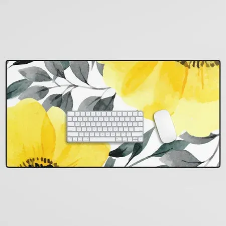 Society6 Big yellow watercolor flowers tapis de bureau fleurs