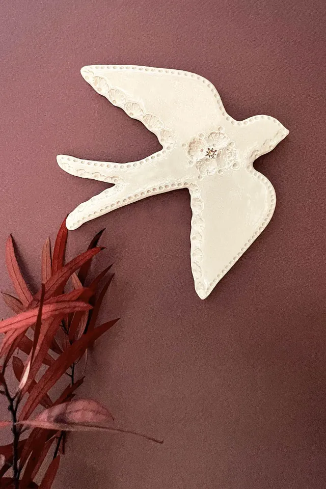 Biankaléone Hirondelle à la fleur décoration murale 17x19 cm