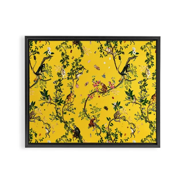 Society6 Monkey World Yellow toile encadrée jungle jaune