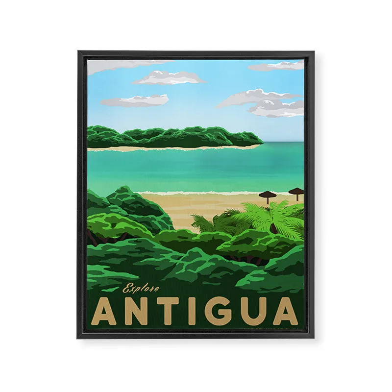 Society6 Travel Poster Antigua toile encadrée palmier