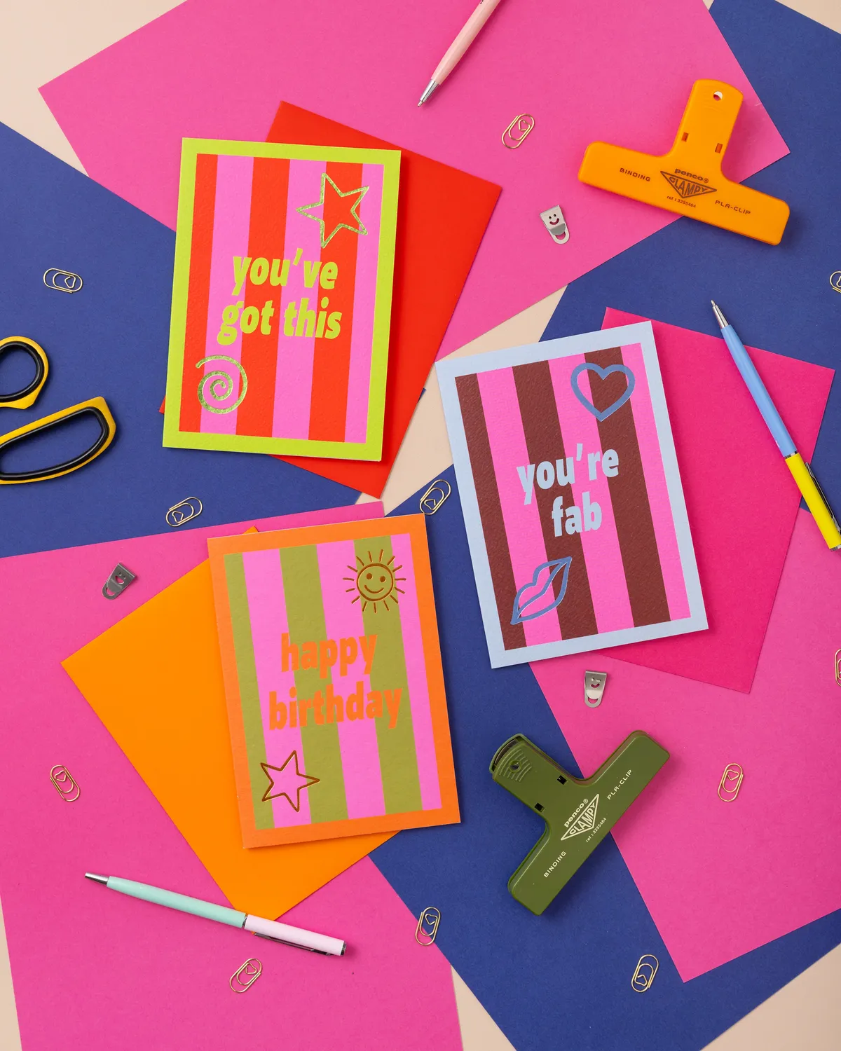 Maddison Ball Happy Birthday Stripe carte anniversaire foil A6