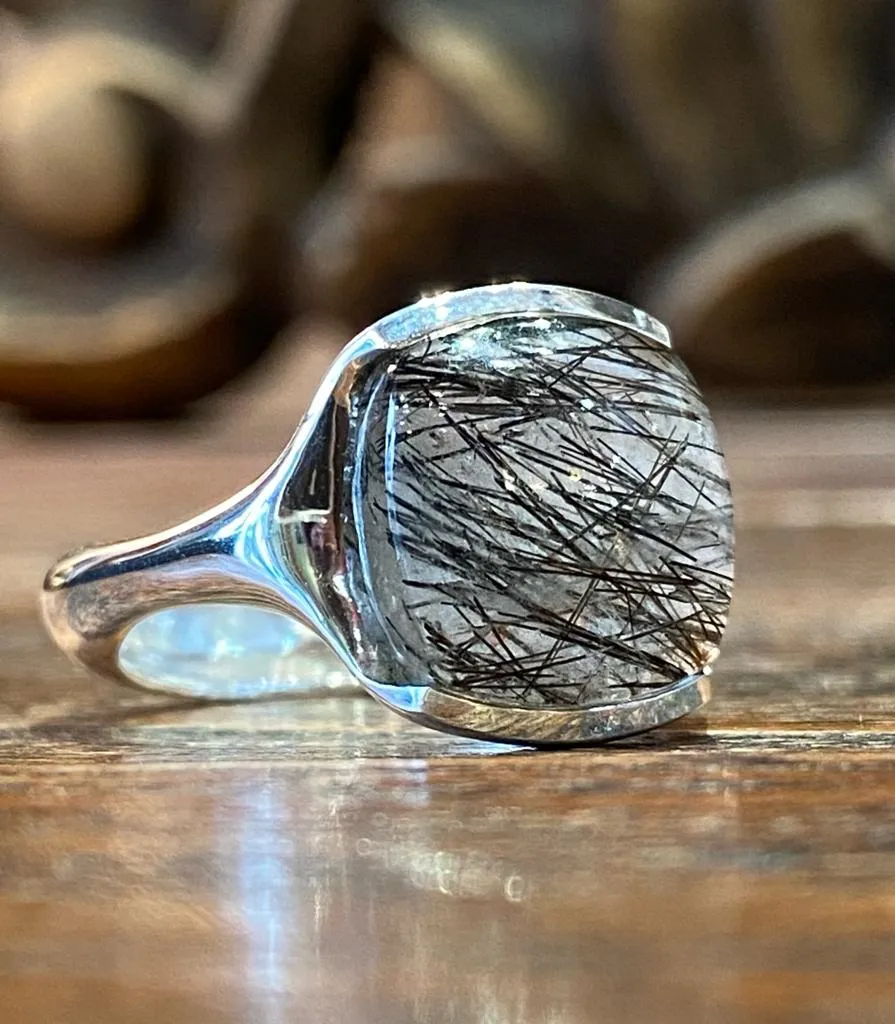 Galerie Kara bague argent quartz tourmaliné pierre noire
