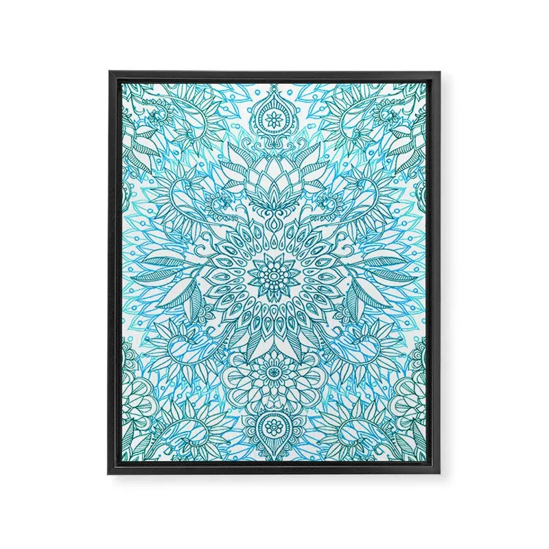 Society6 Turquoise Teal White Protea Doodle toile encadrée