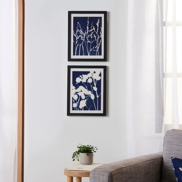 Society6 Botanical Cyanotypes Set affiche encadrée duo bleu
