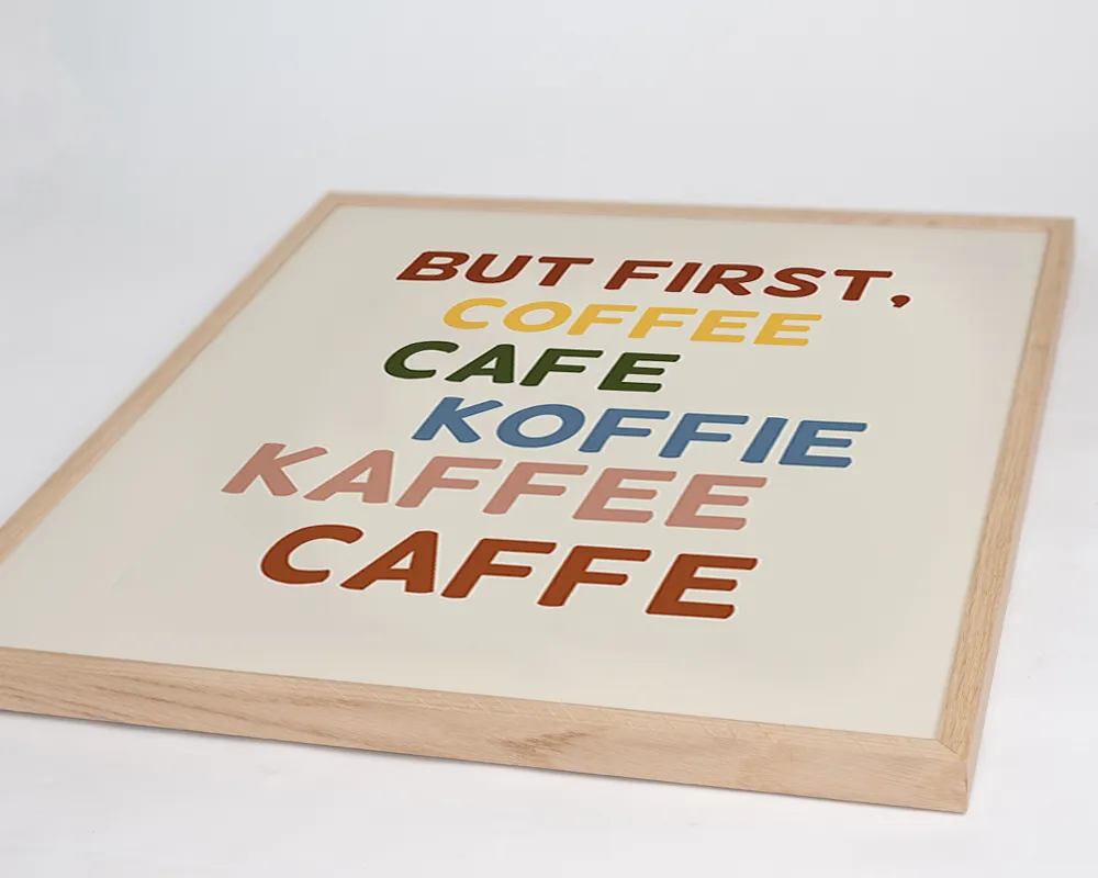 Any Image But First Koffie toile encadrée typographie