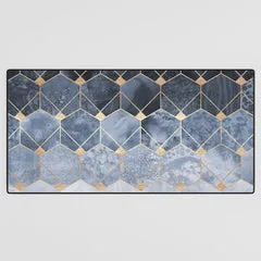 Society6 Blue Hexagons And Diamonds tapis de bureau bleu marine
