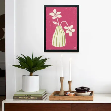 Society6 Mixed Feelings affiche encadrée fleurs rose