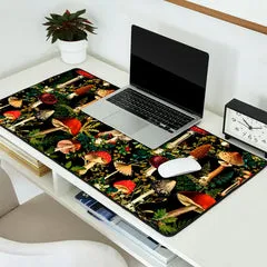 Society6 Mushroom Paradise tapis de bureau champignons noir