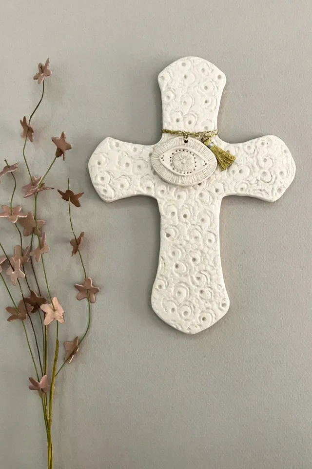 Biankaléone Grande croix grigri oeil protecteur bijou mural 15x19,5cm