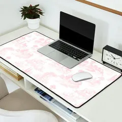 Society6 Toile de Jouy Vintage French Romantic Pastoral Baby Pink & White tapis de bureau rose