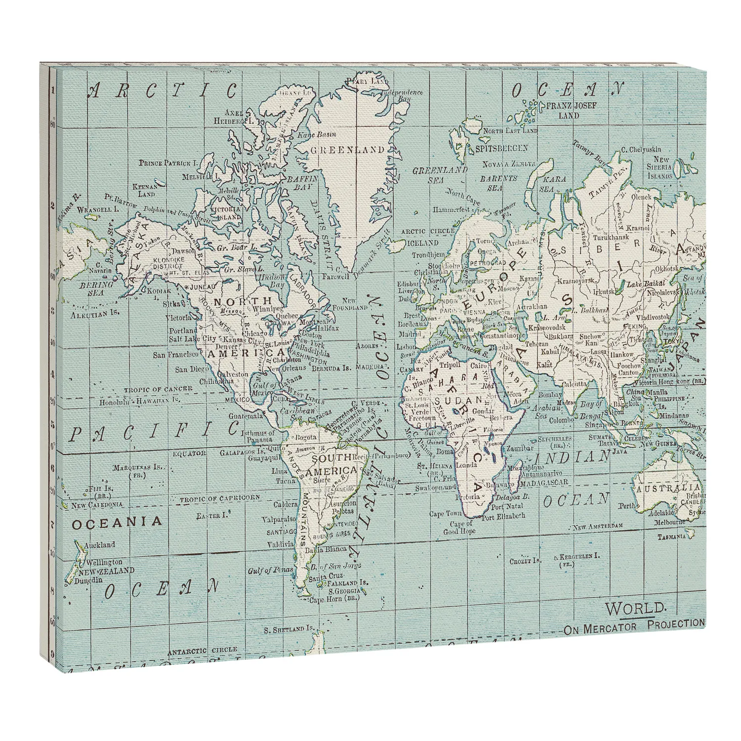 Society6 World Map in Blue and Cream toile carte