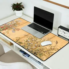 Society6 Spring and Autumn Flowers tapis de bureau doré