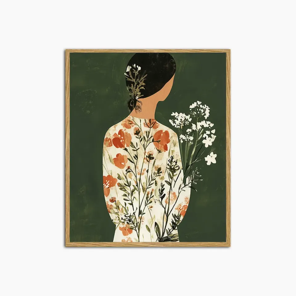 Any Image Green Japandi Flower Lady affiche encadrée