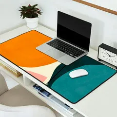 Society6 Formes Abstraites tapis de bureau grand ocre sarcelle
